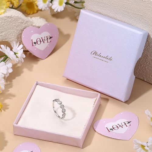 MILACOLATO 925 Sterling Silver Rings for Women Dainty CZ Daisy Flower Ring | 18K White Gold Plated Daisy Promise Ring for Her, Cute Sunflower Wedding Band Statement Engagement Ring, Mothers Jewelry Gift - color: 18K White Gold Plated Daisy Ring - Clear CZ