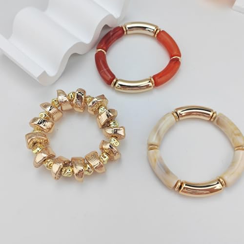 YBMYCM Summer Beach Beaded Chunky Bracelets for Women, Acrylic Beads Stretch Bracelet Jewelry Set Trendy Statement Resin Bead Bangle for Women - style: 3PCS