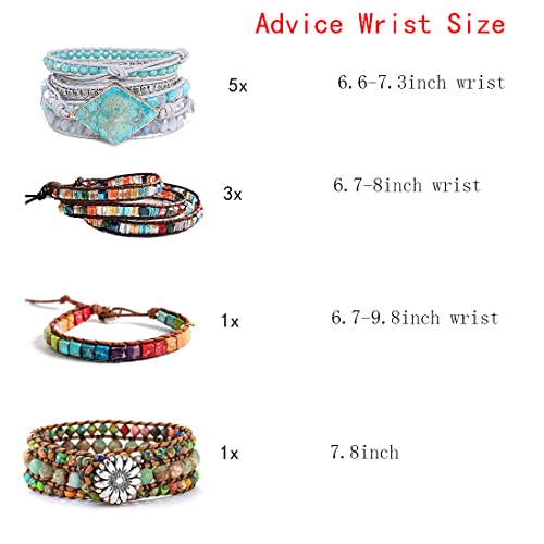 YGLINE Natural Stone Wrap Bracelet for Women Boho Bracelets Healing Crystal Beaded Bracelet Adjustable 3/5 Wraps Bracelet Handmade Birthday Gifts for Women - color: Crystal(5 wraps)