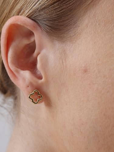 18K Gold Plated Huggie Hoop Earrings for Women, 925 Sterling Silver Post, Hypoallergenic Small Earrings - color: Classic Clover Studs