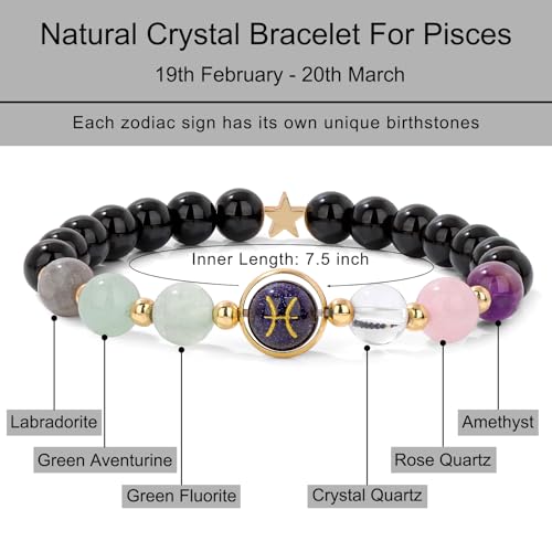Zodiac Bracelets for Women 12 Constellations Healing Crystal Stone Beads Bracelet Birthday Zodiac Gifts Horoscope Spiritual Bracelet - color: Pisces