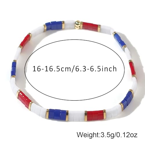 Candy Colorful Tila Flat Beads Bracelets for Women Trendy Unique Friendship Handmade Stackable Christmas Jewelry Gifts - color: red white blue