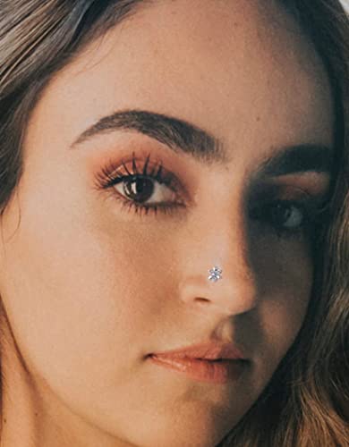 Akeoqi 12Pcs Nose Rings Stud L Shape Nose Rings Cubic Zirconia Butterfly Flower Eye Moon Crown Heart Lightning Shape Nose Studs Piercing Jewelry for Women Men Silver Gold Plated 20G - style: B:Eye