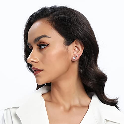 MDFUN Hypoallergenic CZ Stud Earrings Set for Women/Men,6 Pairs 18K Gold Plated Round 3-8mm Clear Cubic Zirconia Earring Pack Jewelry Gift - color: White gold-7mm-6 pairs