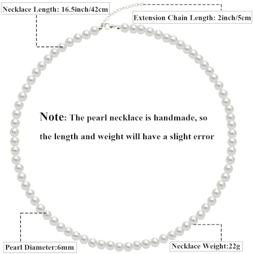 Pearl Choker Necklace for Women, 4/6/8/10mm White Imitation Pearl Necklace, Round Faux Glass Pearl Necklace, Pearl Necklace, Elegant Wedding Parties Pearl Necklace - color: Diameter of Pearl 6mm