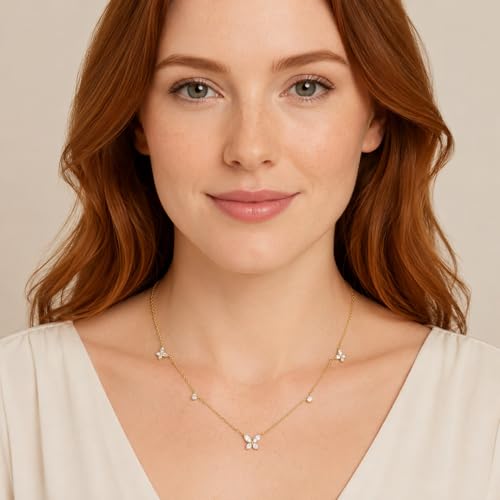 Dainty Silver Gold Necklaces for Women Cute Station Choker Simulated Diamond Necklace Simple Layering CZ Necklace Trendy Jewelry Gifts - color: Gold, style: Butterfly