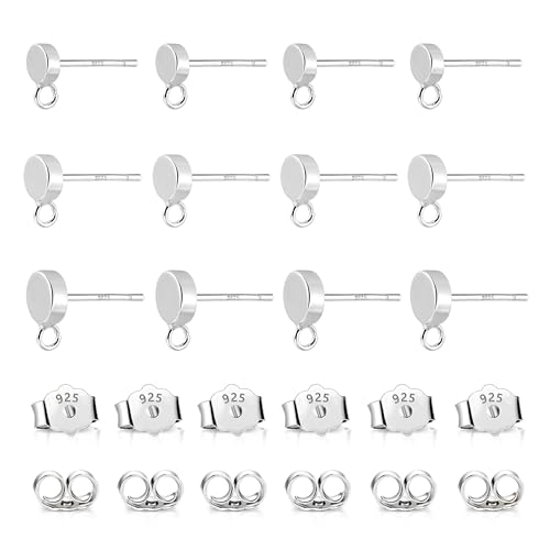 925 Sterling Silver Earrings Making Flat Studs Posts with Loop Ear Backs | Hypoallergenic 3/4/5mm Ball/Flat Stud Post Replace Butterfly Ear Backs for Dangle Charm Pendant Earring Jewelry Making Set - color: Flat_Silver