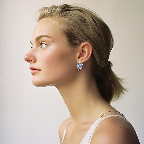 Rhinestone Stud Earrings for Women Small Dainty Crystal Cluster Drop Earrings for Girls Cute Costume Jewelry for Bridal Wedding Party Gift - color: Light Blue
