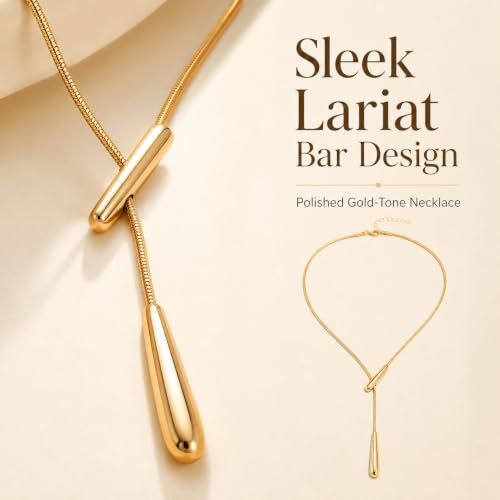 Roe Dolph Snake Chain Lariat Necklace for Women Gift Fashion Accessory Adjustable Y Necklace Sliding Bead Drop Pendant Gold Tone Silver Tone - color: A1:gold