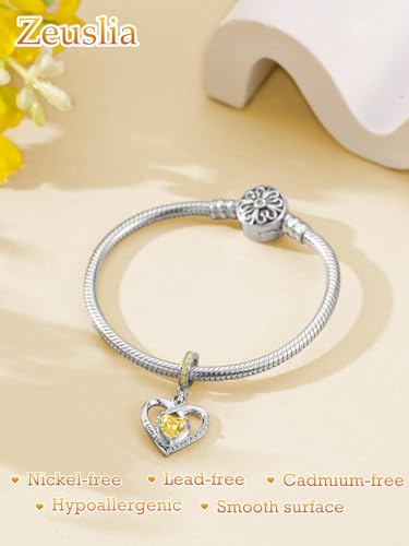 Heart Birthstone Charms for Bracelets, 925 Sterling Silver Women Bead Charms for Charm Bracelets Necklace, Mother's Day Birthday Anniversary Jewelry Gifts for Wife Mom Grandma Daughter - style: Dangle - Nov - Citrine