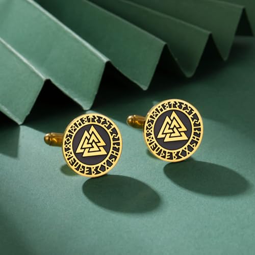 Cufflinks for Men Delicate Stainless Steel Wedding Business Cufflinks Gifts for Groom Husband French Shirt Accessories - style: Interlocked Triangle-Gold