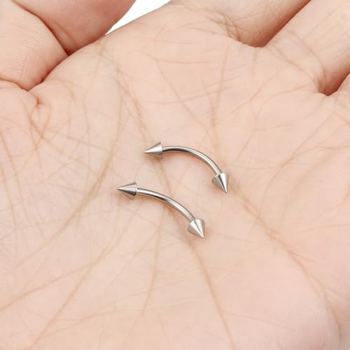 16g/18g/20g Titanium Internally Threaded Eyebrow Piercing Jewelry Vertical Labret Lip Jewelry Curved Barbell Tiny Eyebrow Ring Rook Earring Small Belly Button Ring for Women Men - color: spike,16g,bar:10mm