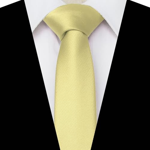 JEMYGINS 2.4" Solid Color Skinny Tie and Pocket Square with Tie Clip Sets for Men (6cm) - color: Light Yellow