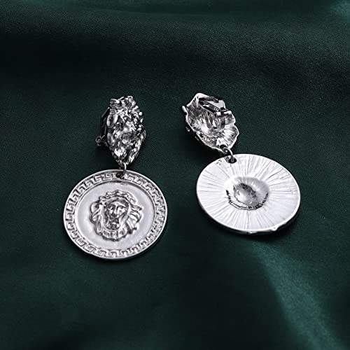 Women's Statement Clip-On Earrings Hypoallergenic Lightweight Clip Earrings - color: B-disc+lion