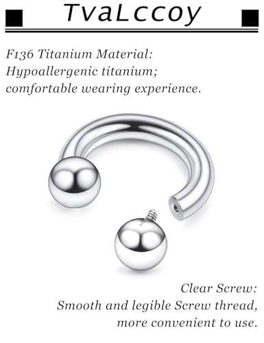 F136 Titanium 20/18/16/14/12/8/4/2g Septum Nose Rings Gauge Earrings Lip Rings Prince Albert Jewelry Internally Threaded Horseshoe Hoop Piercings - size: 6g*14mm