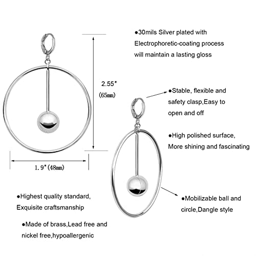 Dangle Hoop Earrings for Women, 14k Gold/Silver Plated High Polished Cute & Aesthetic Earrings for Women - color: Silver-01