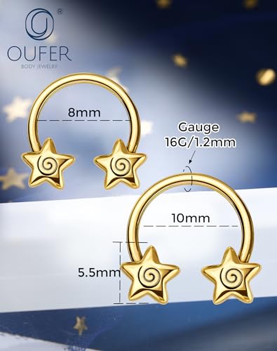 OUFER Septum Rings 16g Septum Jewelry Star Daith Earrings Gothic Tragus Helix Piercing Jewelry for Women Men - color: Gold