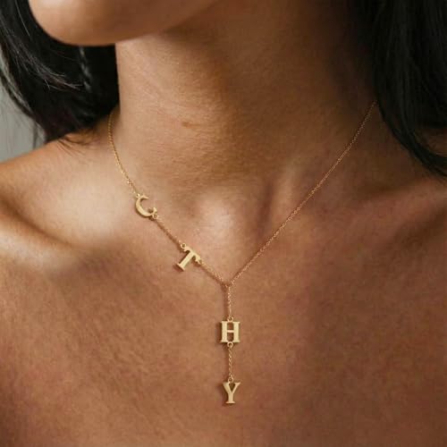Personalized Lariat Necklace for Women, Custom Y-Shaped Name Chain, Gold Plated Dainty Jewelry Gift for Her - style: Lariat Name Necklace
