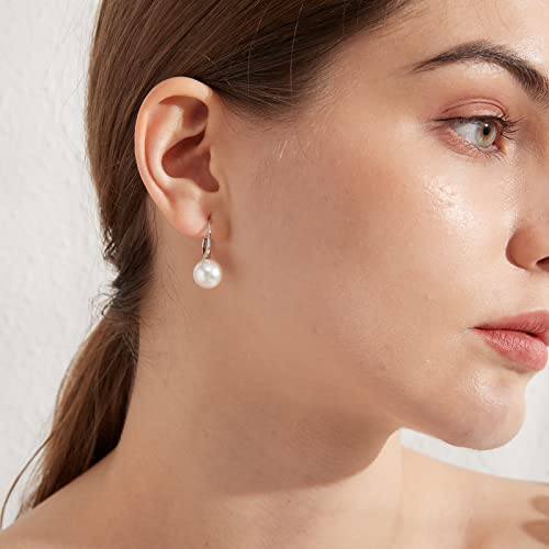 Pearl Earrings for Women Pearl Leverback Earrings 925 Sterling Silver - color: B1-white pearl-silver