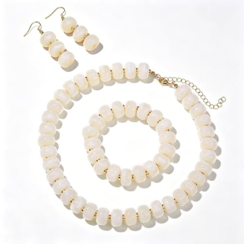BVGA Colorful Chunky Beaded Necklaces for Women Boho Statement Resin Bead Choker Necklace Bracelet Earrings Trendy Summer Beach Surfer Jewelry Accessory Gifts - color: White 1