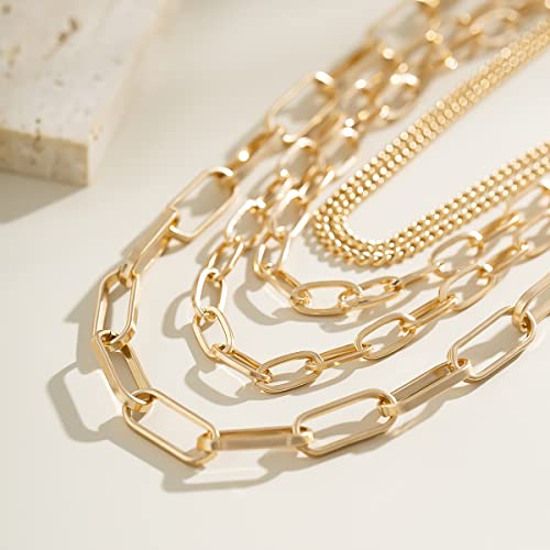 Layered Chain Necklaces for women 18 Inch Gold Plated Paperclip Chain Silver Tone Choker Necklace Rope Ball Chains Punk Jewelry - style: Gold 5-layer Chains