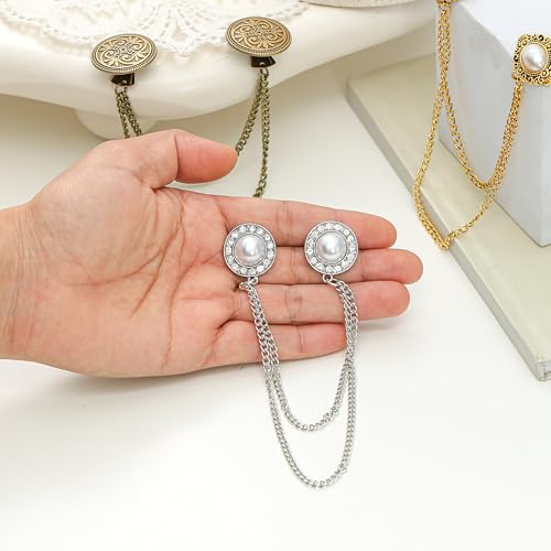 Vintage Sweater Shawl Chain Clips Antique Cardigan Collar Shirt Dress Brooch Clips with Chain Rose Bowknot Flower Leaf Pearl Cloak Lapel Pin Accessories For Women Men 6Pcs