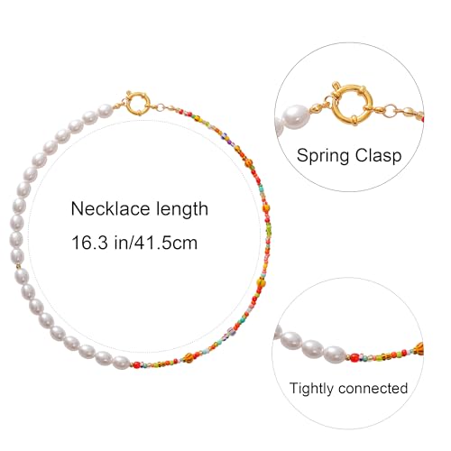 Wellike Colorful Beaded Necklaces For Women Pearl Choker Necklace 18k Gold Plated Dainty Handmade Summer Trendy Jewelry - color: KKWX746