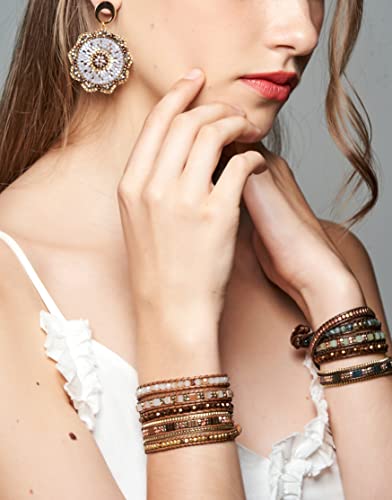 Bracelet for Women – Handmade Vegan Boho Natural Stone Layered Bracelet, Thailand Bohemian Stackable Beaded Wrap Bracelets, Summer Hippie Bracelet Stack, Fashion Jewelry Gifts - color: A6-Caramel