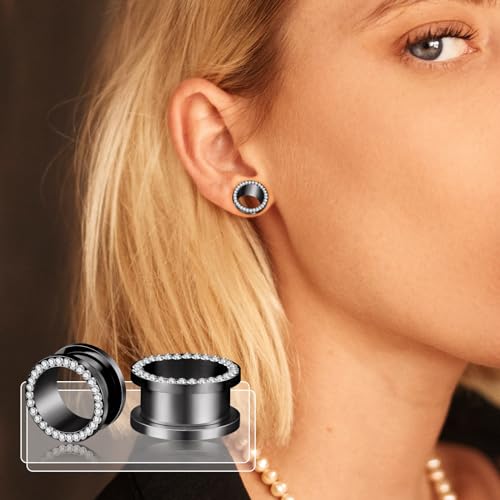 6PCS Stainless Steel Ear Tunnels Kit Double Flare Saddle Ear Expanders Earring Tunnels Gauges Ear Plugs Ear Stretching Set CZ Piercing Jewelry for Women Men 2G-5/8” - color: Style-B, size: 5/8"(16mm)