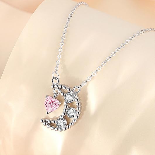 925 Sterling Silver Dainty Crescent Moon Necklace for Women | 14K Gold Plated White Cubic Zirconia Moon and Star Pendant Choker Necklace to Daughter Mother Trendy Wedding Jewelry Gifts - color: Silver D