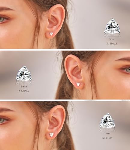 "STUNNING FLAME" Trillion-cut/Cushion-cut/Emerald-cut/Marquise-cut ... 18K White Gold Plated Sterling Silver Cubic Zirconia Simulated Diamond Stud Earrings for Women - color: C-trillion-Cut, size: X-small-white gold plated silver
