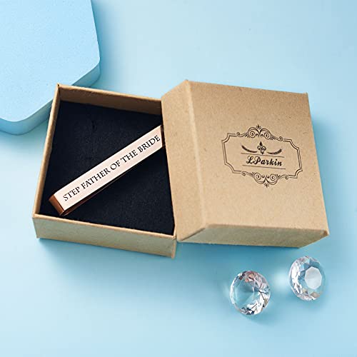 Father of the Bride and Groom Gifts - Wedding Tie Clips for Groomsmen From the Bride - Stainless Steel Tie Bars - color: Step Father of The Bride - Rose Gold