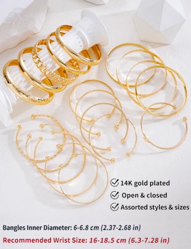 ÌF ME Gold Bangle Bracelets for Women, 19Pcs Multi Stackable Textured Bangles Set, 14K Gold Plated Chunky Bracelet Boho Jewelry Gifts - color: A-Gold-textured
