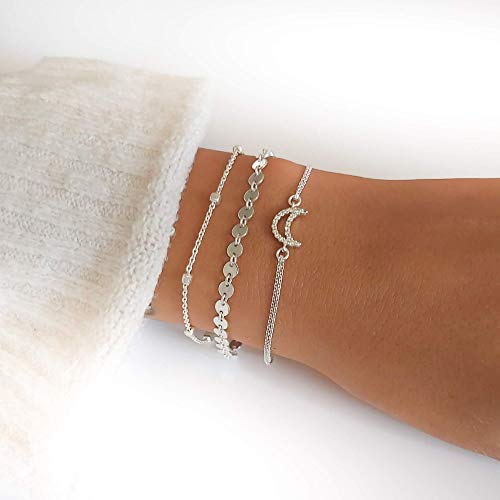 Stacking Bracelet Silver, Minimalist Simple Gourmet Satellite Rectangles Lace Heart Chain Bracelets, 925 Sterling Arm Jewelry for Women, Length 6.5-7.5 Inches - style: Cube Satellite Chain