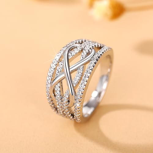PAVOOI 14K Gold Plated X Ring Simulated Diamond CZ Criss Cross Ring for Women Juude Jewelers Silver Rose Gold Braided Wrap Knot Style Promise Statement Cocktail Party Ring(Silver-US Code-6) - color: SILVER, size: (US Code-6)