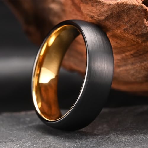 Tungsten Rings for Men Black Golden/Silver Blue Wedding Band | 7MM Mens and Women Engagement Wedding Rings Matte Brushed and High Polish Suitable for Couples' Anniversaries and Parties - color: 7mm black and gold