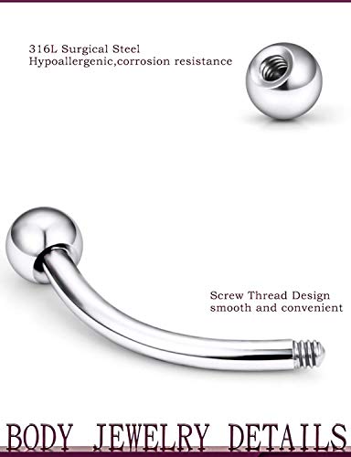 Jenxnjsjo 16g 6/8/10mm Eyebrow/Rook/Snug/Vertical-Labret/VCH/Snake-Eyes/Anti-Tragus/Christina/Daith/Belly-Button/Bridge/Hood/Surface Curved Barbell Piercing Jewelry for Women Men - color: 10PCS, Surgical-Steel, size: 10mm