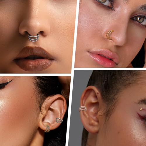 FUNLMO 16G Conch Helix Daith Rook Piercing Jewelry 10mm Cartilage Earring Hoop Surgical Steel Hinged Septum Clicker Rose Gold Huggie Hoop Earrings Lobe Piercing Earrings
