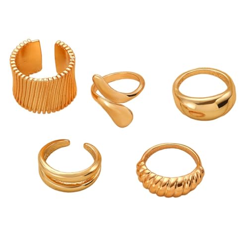 Chunky Gold Rings for Women Rhinestone Stackable Knuckle Ring Set Open Adjustable Statement Ring Set Dainty Crown Cross Midi Rings Fashion Jewelry Gift for Women - color: Gold7