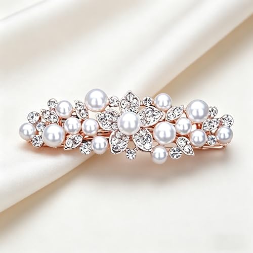Pearl Rhinestone Flower Hair Barrettes for Women | Elegant flower design, glossy pearl & sparkling rhinestone inlay, durable alloy, ideal match for wedding banquet outfits - color: 9