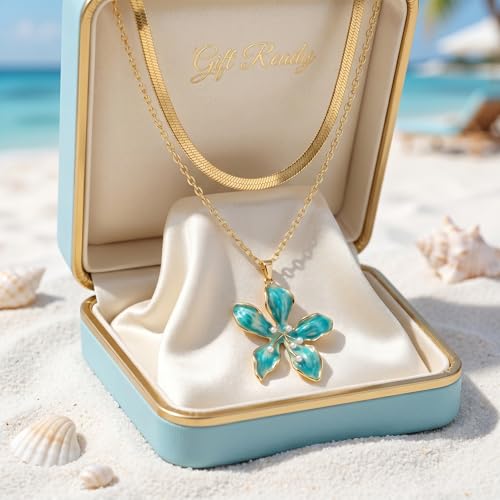 Gmai Flower Layer Necklace for Women 18K Floral Pendant Boho | White Pearl,Snake Chain,Statement Choker,Dainty,Summer,Vintage,Pleated,Everyday,Jewelry Gift