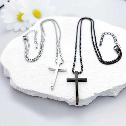 Cross Necklace Bracelet Earrings Friendship Matching Couple Cross Jewelry | Stainless Steel Christian Jesus Silver Black Cross Chain Bracelets Studs