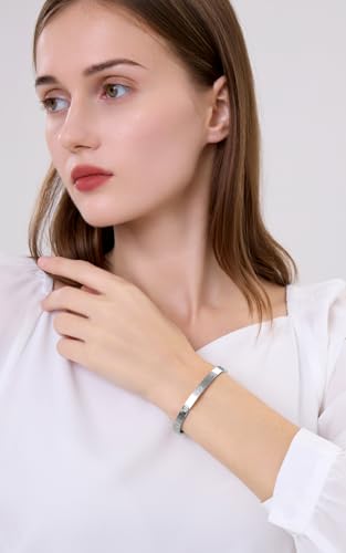 Friendship Love Bracelet for Women, 18K Gold Plated Titanium Steel Cuff - color: Silver, size: Cross 6.5''