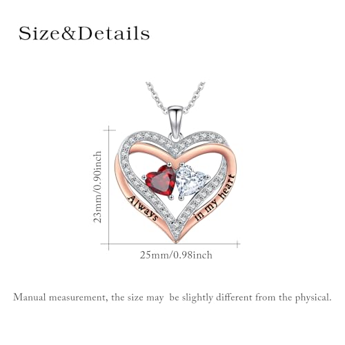 Heart Birthstone Necklace for Women 14K Rose Gold/White Gold Filled Overlapping Double Hearts Pendant Anniversary Valentine's Day Birthday Mother's Day Christmas Gifts for Wife Mom Daughter Her - color: 03-06-Mar-Jun Birthstone-A, style: Double-Layered Lo