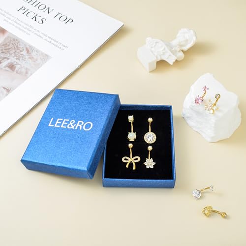 LEE&RO Belly Button Ring 14G Belly Piercing Jewelry Navel Rings Stainless Steel Belly Rings - color: Gold