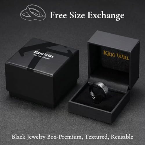 King Will Classic Tungsten Carbide Ring Brushed Two Grooved Center Hammered Design Mens Wedding Band for Men | Black/Silver/Gold, 8mm, Men's Wedding Band, Grooved, Comfort Fit, Everyday Wear - color: C-Black 8mm