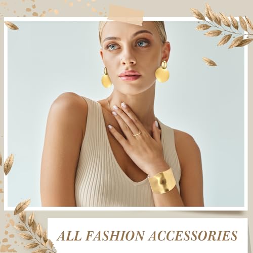 Misdary 3 Pcs Jewelry Gifts Set Bracelets Earrings Ring Cuff Bangle for Women Wedding Birthday Gifts - color: Gold, style: Frosted