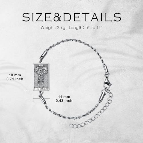 PELOVNY Tarot Card Bracelet 925 Sterling Silver Moon Cat Sun Sunflower Lovers Skull Pendant Lion Anklet Spiritual Tarot Jewelry Christmas Birthday Gifts for Women Men - style: Lovers_Tree of Life