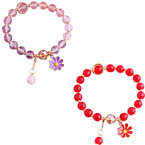 5 Pcs Colorful Flower Charm Bracelets Set Handmade Crystal Beaded Daisy Bracelets for Women Jewelry - color: G