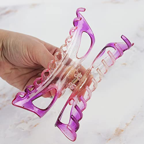 Women's Jumbo Jaw Clip Extra Large Marbelized Hair Claw (Glittter Purple) - color: Glittter Purple